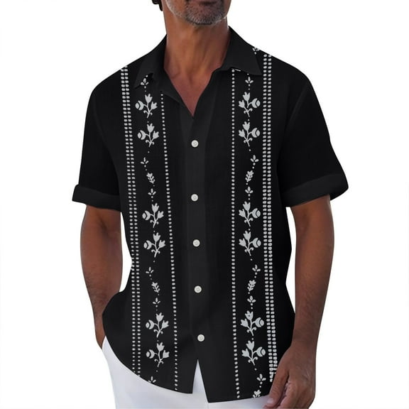 Lumtrix Mens Short Sleeve Cuban Camp Guayabera Shirt Hippie Summer Beach Button Down Shirts Black 2XL