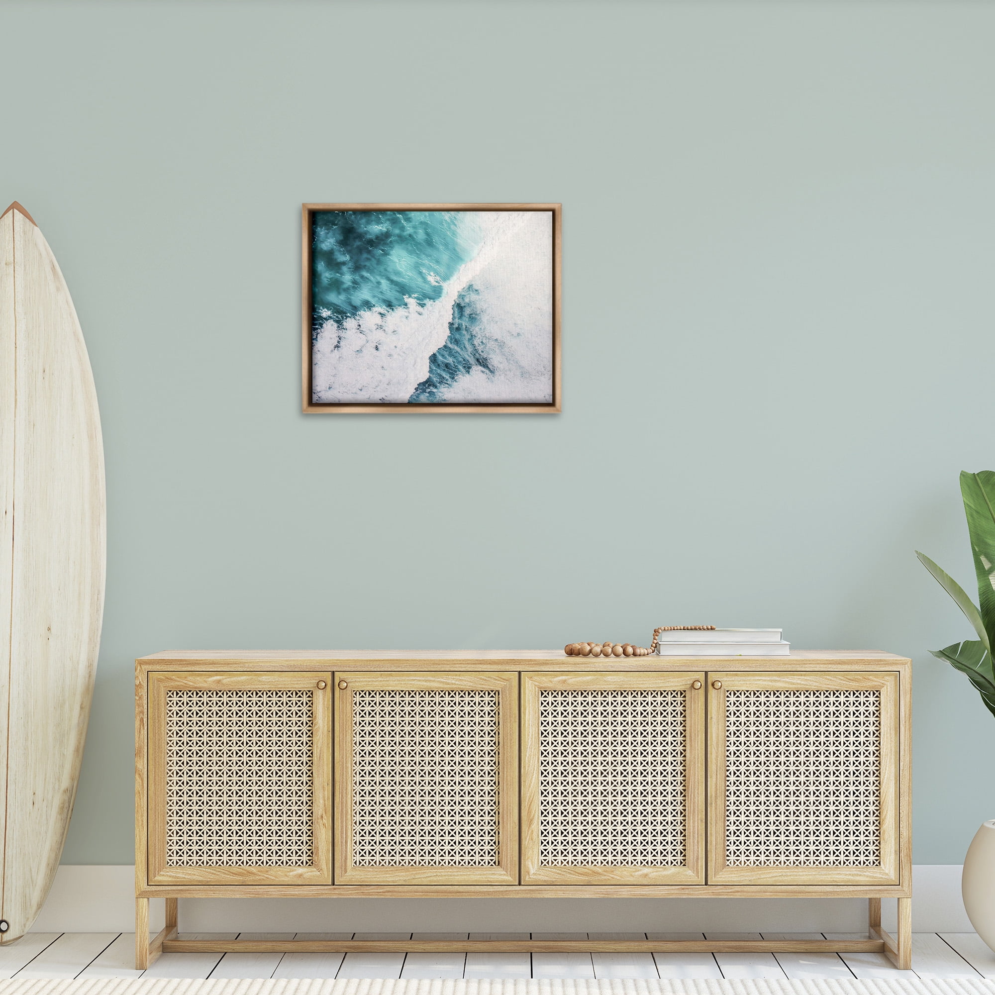 Stupell Industries Asymmetrical Splashing Waves Landscape Photography Brown Floater Framed Canvas Art Print Wall Art, 31 x 25