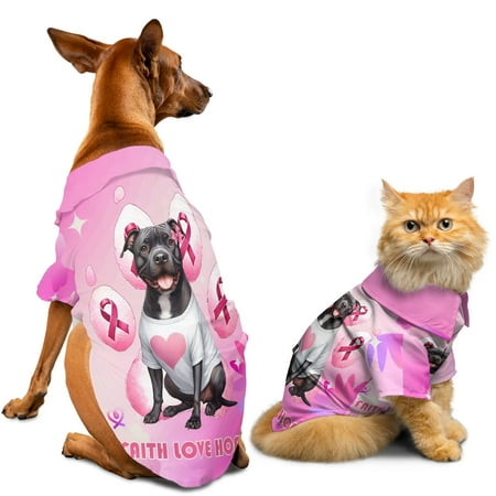 Faith Love Hope Pitbull Breast Cancer Awareness Survivor Hawaiian Summer Shirt for Small Medium Large Dog Cat Terrier Dog Lover - 02017