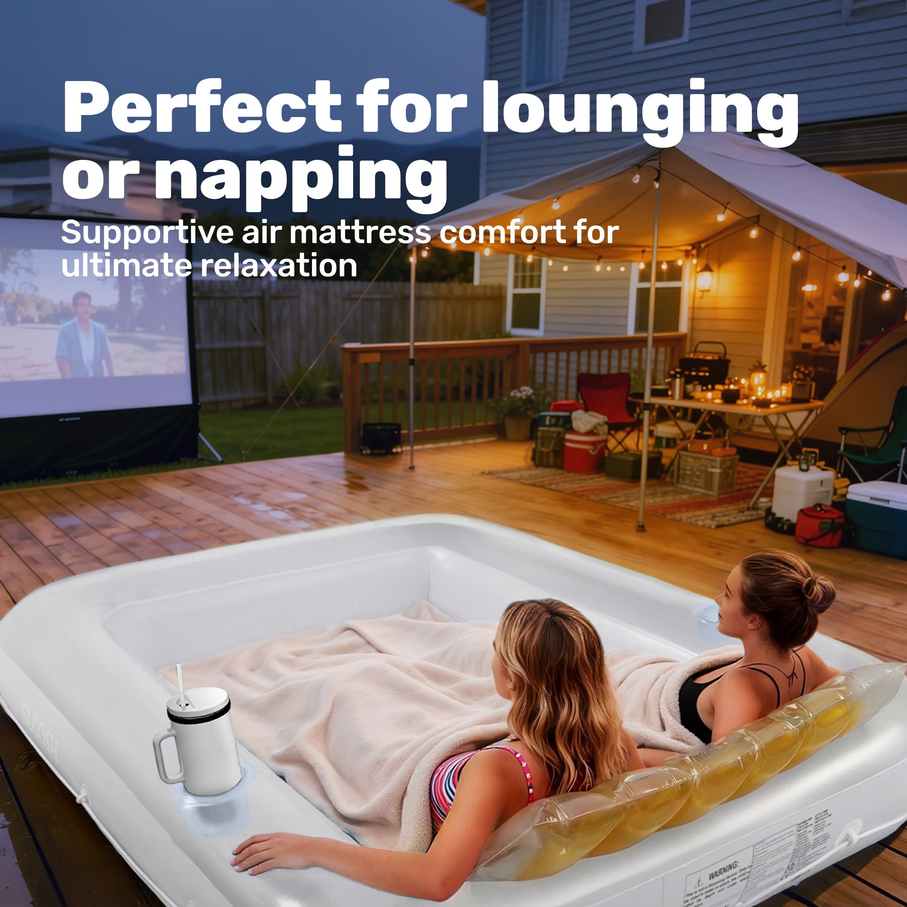 SLOOSH Inflatable Tanning Pool Lounger Float, 85" x 57" Extra Large Suntan Sun Tan tub for Adults, Tanning chair, Bed Blow up, Raft Lounge Floatie,XL-Golden White