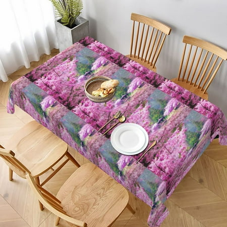 

Tablecloth Landscape With Sakura Flower Distant Mountain Table Cloth For Rectangle Tables Waterproof Resistant Picnic Table Covers For Kitchen Dining/Party(60x90in)