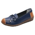 thumbnail image 3 of Rokment Womens Vintage Bow Wedges Slip on Penny Loafers Walking Shoes Casual Comfortable Color Block Leather Low Heels Oxfords Dressy Ballet Flat for Ladies Dark Blue Size 6.5, 3 of 4