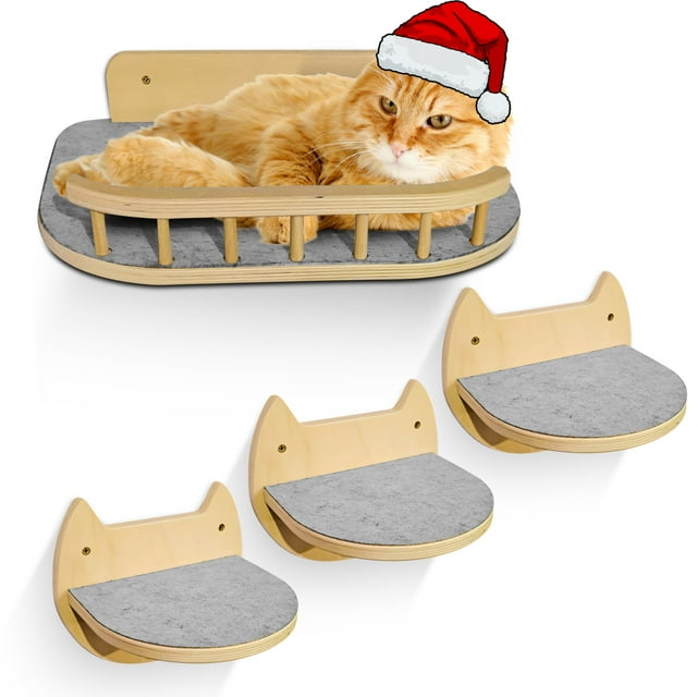 Estantes de Pared para Gatos BUOGA con 3 Escalones de Madera Premium