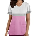 thumbnail image 2 of Yotami Nursing Scrub Tops for Women Short Sleeve with Pocket Fashion Top for Nursing V-Neck Color Block Tops, Pink, M, 2 of 4