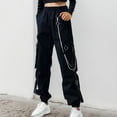 thumbnail image 5 of HNMKIU Women Casual Pants Fashion Chain Detail Joggers Ankle Loose Fit Cargo Style Sport Trousers Black，XXL, 5 of 7