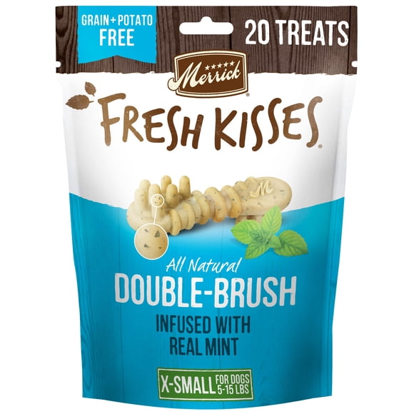 Merrick Fresh Kisses Mint Breath Strips Extra Small Brush Dental Dog Treat - Small Bag (20 ct)