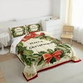 thumbnail image 3 of Manfei Merry Christmas Queen Comforter Set for Kids, Winter Leaf Plant Bedding Sets, Vintage Western Festival Reversible Bedding Comforter Set, Breathable Home Decor, 3pcs, 3 of 8