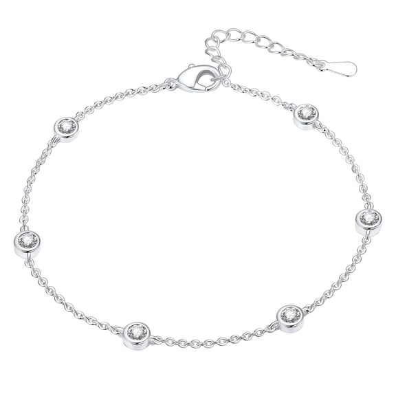 Just Being Cute Station Bracelets for Women, Cubic Zirconia Adjustable Link Bracelet Birthday Summer Elegant Gift Jewelry Bracelet for Mom Girlfriend Adult