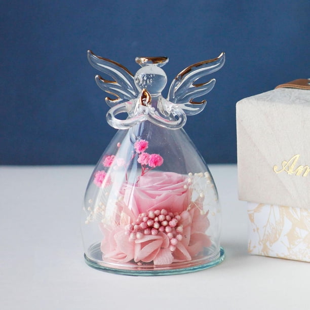 Rosa preservada romántica en estatuilla de ángel regalos flores eternas rosas para siempre para mujer/novia, Navidad, boda, Acción de Gracias Soledad Rosa Fresca Conservada