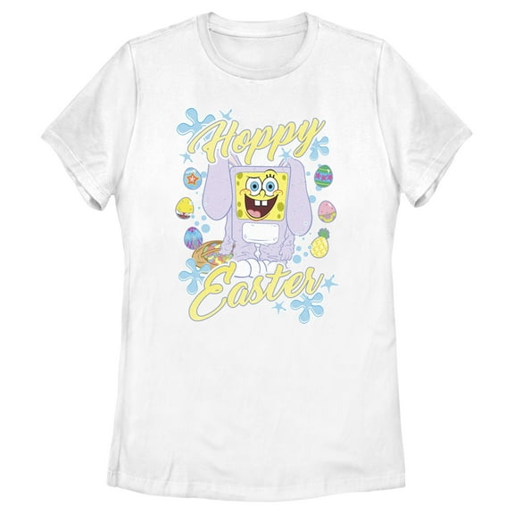 Women's SpongeBob SquarePants Colorful Hoppy Easter  Graphic Tee White X Large
