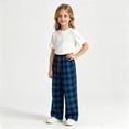 thumbnail image 4 of Girls Plaid Pants with Pockets Casual Baggy Elastic Waist Drawstring Fall Fashion Kids Wide Leg Pants Blue 5T, 4 of 5