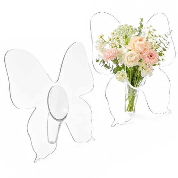 2 Pcs Clear Acrylic Butterfly Vase, 8.7 x 8.7 in Butterfly Shaped Flower Vase, Modern Minimalist Frame Unique Decorative Vases for Centerpieces, Home Office Wedding Decor Gift