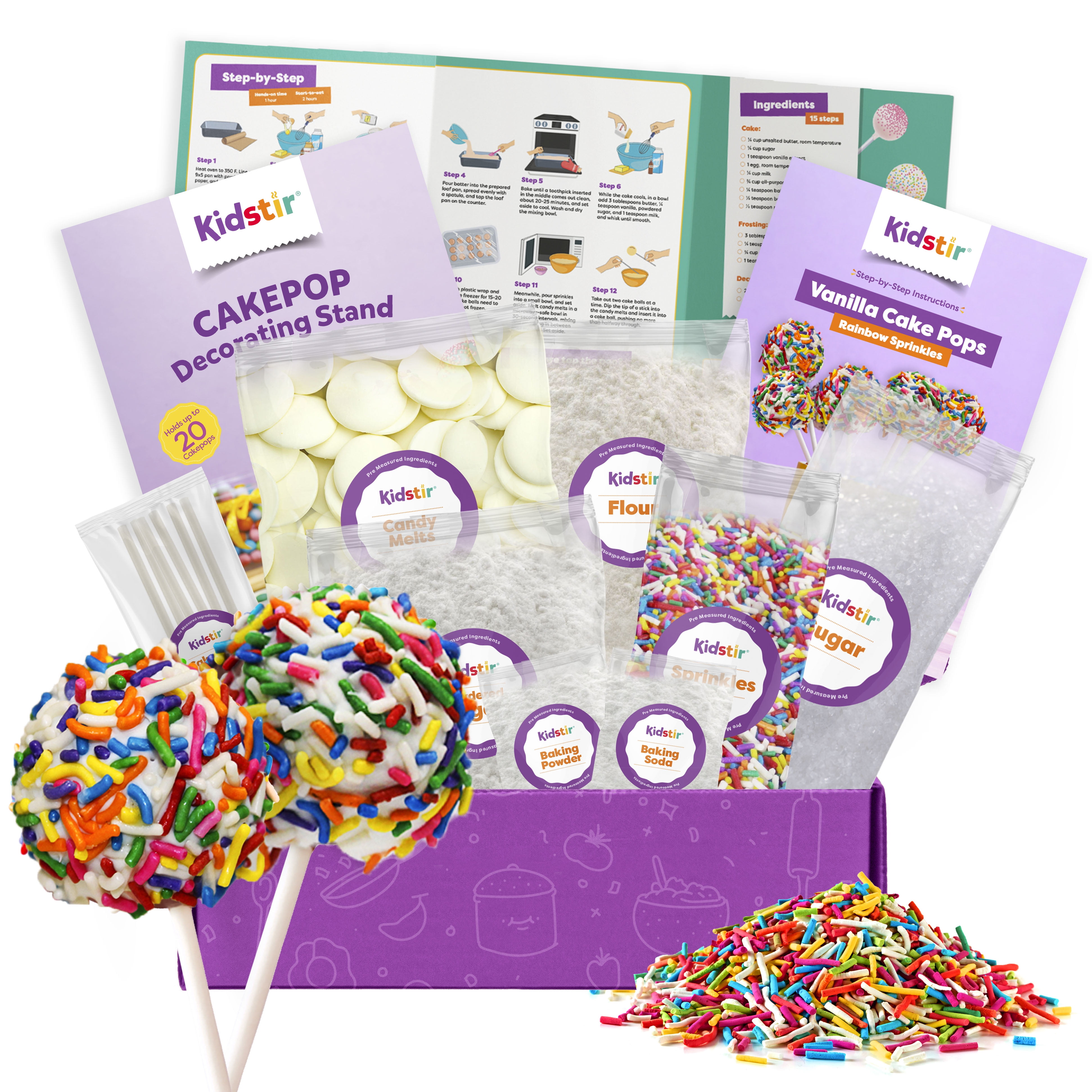 KIDSTIR Kids Baking DIY Kits Baking Set - Cake Pops Kit with Pre-Measured Ingredients – Best Gift Idea for Boys and Girls Ages 6-12 - Vanilla