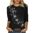 thumbnail image 2 of LEKWK Christmas Pajamas Tops for Women Xmas Tree Crew Neck 3/4 Sleeve Tshirts Womens Black Christmas Shirt Trendy Merry Christmas Shirt for Women, 2 of 5