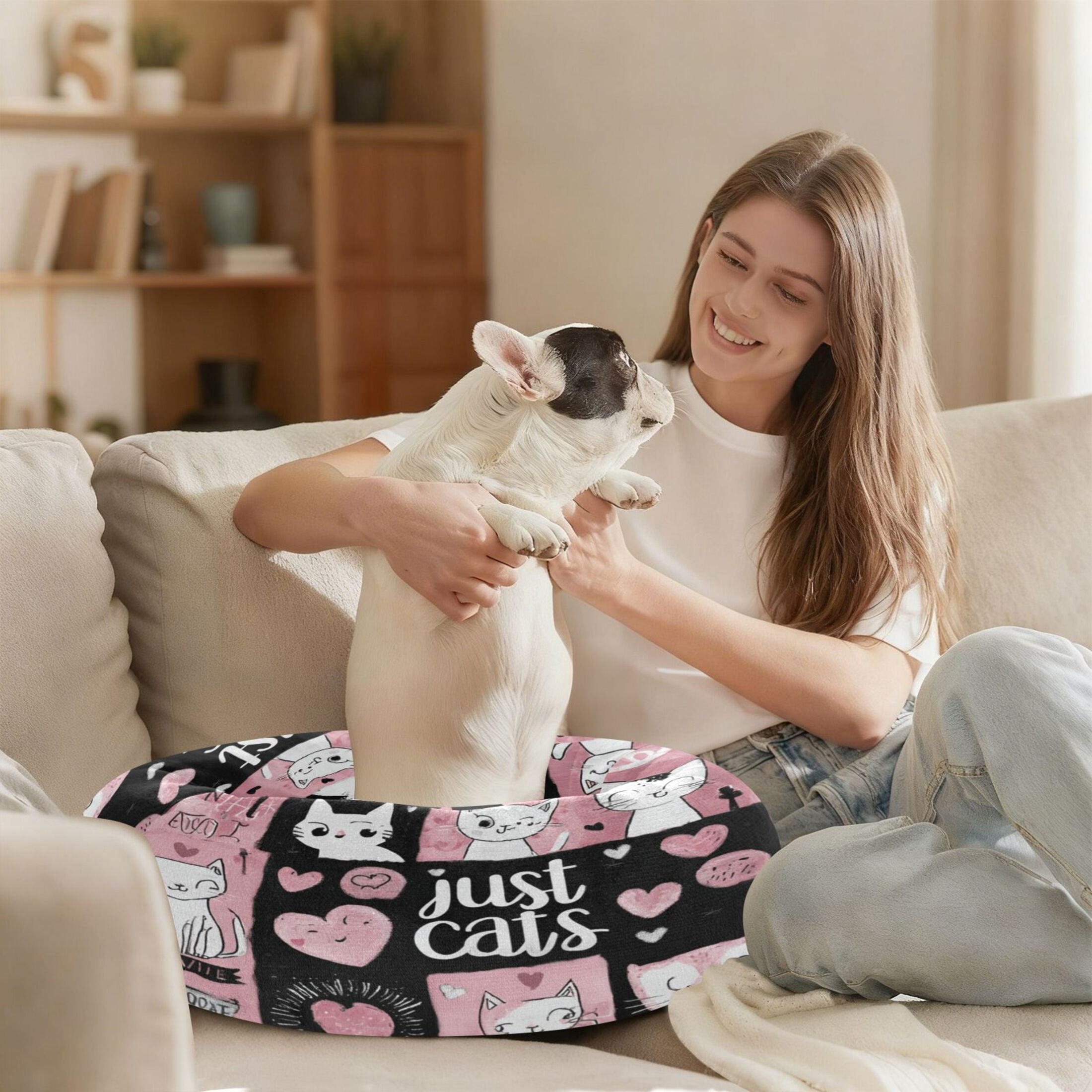 Iauyy Pet Couch Donut Cat Bed for Indoor Cats/Small Dogs Washable & Machine with Non-slip Bottom Calming Cat Furniture, All Kinds Of Kittens (M)