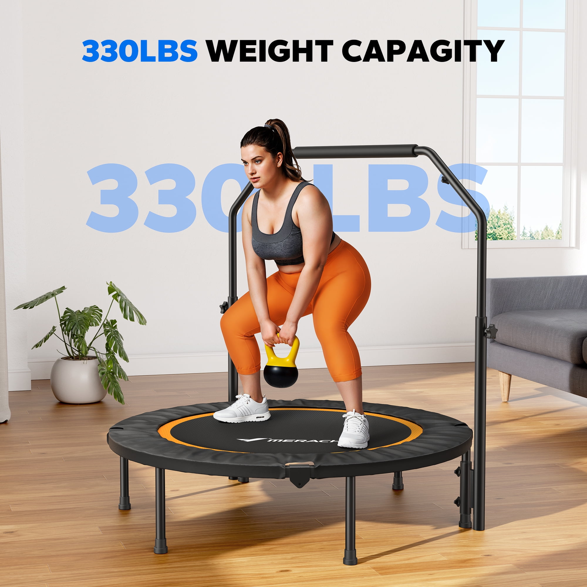 MERACH 40" Mini Trampoline with Handle, Indoor Outdoor Foldable Fitness Rebounder, Round Small Trampoline Gift for Kids Adults, 330 lbs Capacity