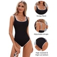 thumbnail image 5 of SOMER Women’s One Piece Swimsuit Sports Adjustable Straps Bathing Suit Tummy Control Ribbed Color Block High Cut Swimwear Black M, 5 of 11