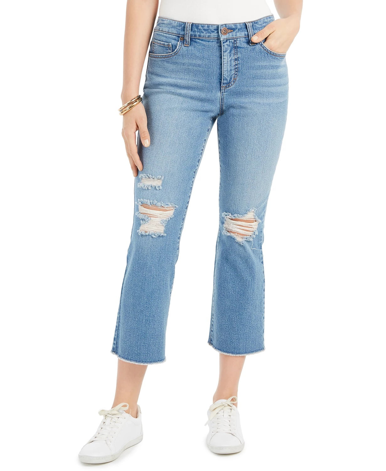 Style & Co Women's Ripped Authentic Cropped Kick-Flare Jeans Blue Size 8 -  