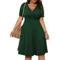 thumbnail image 1 of CNKOO Robes de Noël Formelles Femmes 2023 Élégantes Chic Femmes Décontractées Grande Taille Col en V Uni Manches Courtes Robe Bohème Robe Évasée avec Poches, 1 of 6