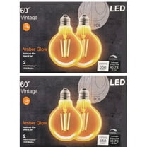 (4 bulbs) LEDVANCE Sylvania LED Vintage Filament G30 Globe Light Bulb, 60W = 6.5W, Medium Base, Dimmable, Amber Glow