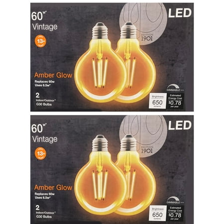 

(4 bulbs) LEDVANCE Sylvania LED Vintage Filament G30 Globe Light Bulb 60W = 6.5W Medium Base Dimmable Amber Glow