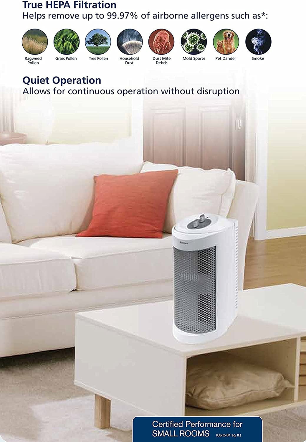 Holmes True HEPA Allergen Remover Mini Tower Air Purifier with
