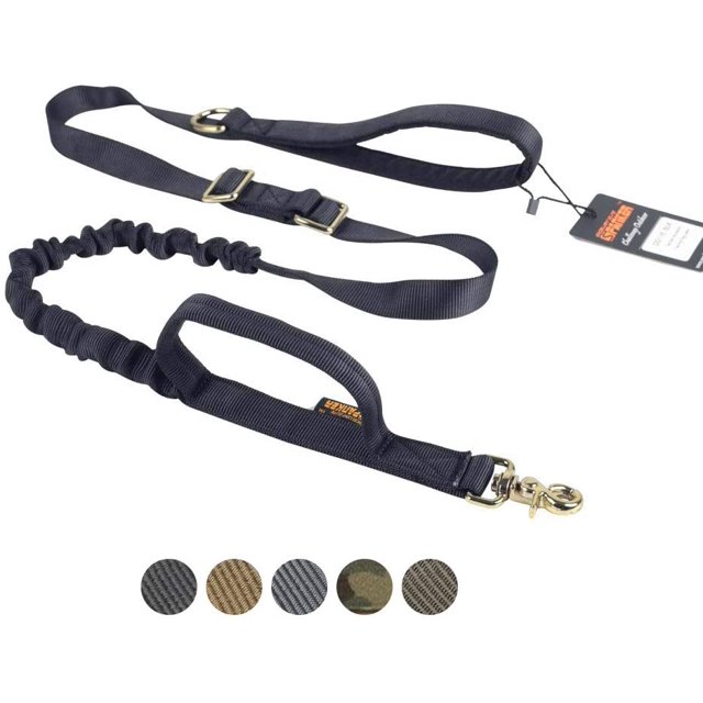 SHIYIBLD Tactical Dog Leash Adjustable K9 Military Bungee Dog Leash Elastic Leads Rope with 2 Control Handle (Black)
