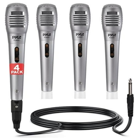 Pyle Professional Dynamic Microphone - 4-Pack Unidirectional Handheld Mic with Built-in Pop Filter, High Signal Output, 6.5 ft. XLR Audio Cable, Ideal for Stage, Karaoke & Studio Performances