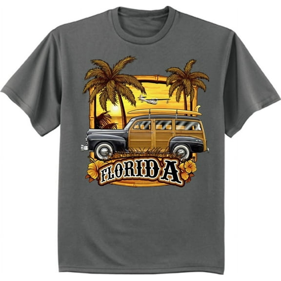 Woody Wagon Woodie Car Florida T-shirt Mens Graphic Tee