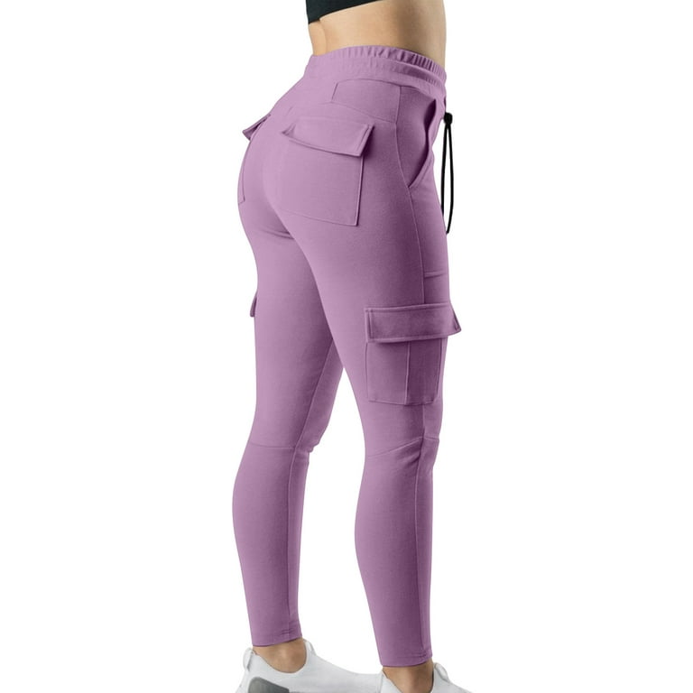 UHUYA Women Plus Size Sweatpants Pants Work Sports Elastic Waist String  Side Pocket Small Leg Trousers Purple XL US:10 