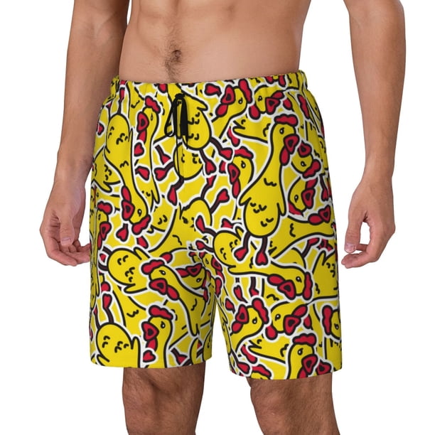Fotbe Chicken Cartoon Traje de Baño para Hombre – Shorts de Natación de Secado Rápido con Forro y Bolsillos-XX-Large