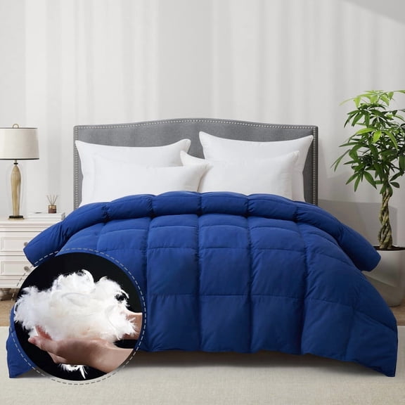 Goose Down Comforter, Queen Size Extra Fluffy Blue Duvet Insert, Ultra-Soft Breathable All Season Hotel Bedding, Hypoallergenic with Down Proof Fabric