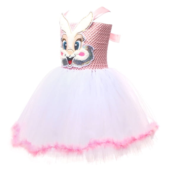 Gaexia Easter Bunny Dress for Girls Spring Holiday Celebration Floral Lace Party Outfit (Pink,2-3 Years)