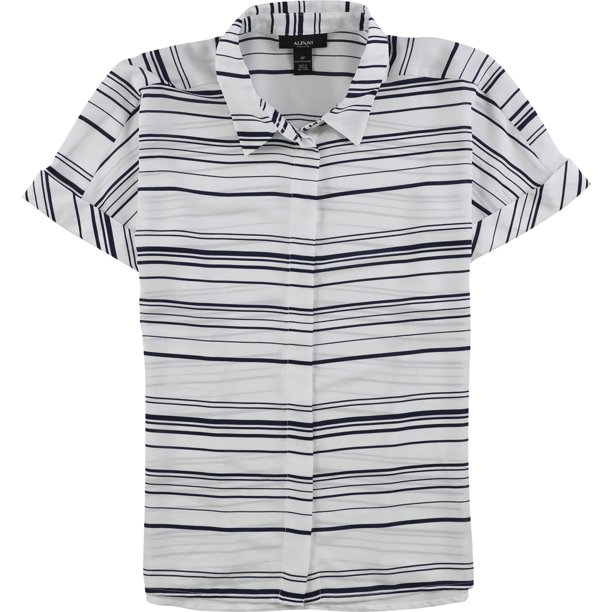 Alfani Camisa con botones a rayas para mujer, blanca, 10P