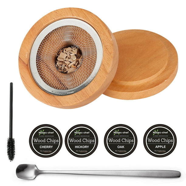 Muyoka Kit para ahumar c贸cteles con 4 virutas de madera natural de diferentes sabores Ahumador en fr铆o antiguo para c贸cteles, whisky, vino, bourbon, queso, carne, etc. Regalo para los amantes del whi