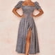 thumbnail image 1 of WILLBEST Vestido Midi Floral para Mujer, Vestido Fruncido con Abertura En El Busto, Estilo Bohemio, Cuello Cuadrado, Manga Corta, para Verano Chica, 1 of 3