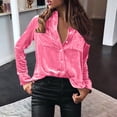 thumbnail image 2 of Womens Vintage Velvet Top Fall Fashion Casual Long Sleeve Button Down Shirts Going Out Dressy Business Work Blouses with Pockets, 2 of 6