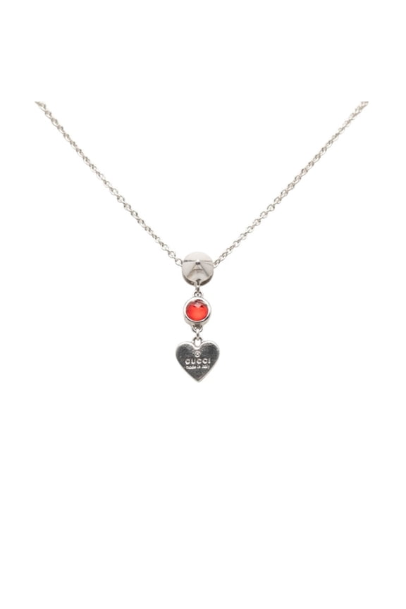 Pre-Owned Gucci trademark drop pendant heart necklace 325871 08241 8166 silver red SV925...