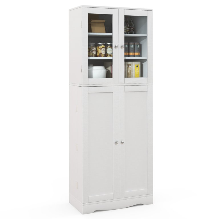 Costway Tall Storage Cabinet Kitchen Pantry Cupboard With Tempered Glass  Doors & Shelves White : Target