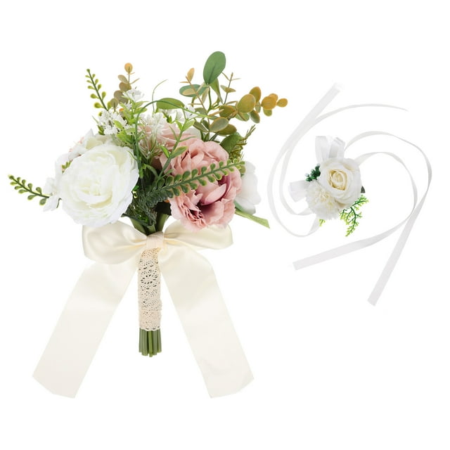 ColoMX 2 piezas de flores de boda ramo de corsage pulsera artificial bouquet bracelet flor