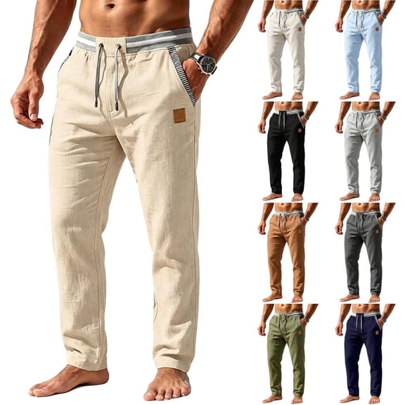 HBBIKVI Men Leisure Chinos Solid Color Loose Fit Drawstring Elastic Waist Pants for Outdoor Activities All Seasons