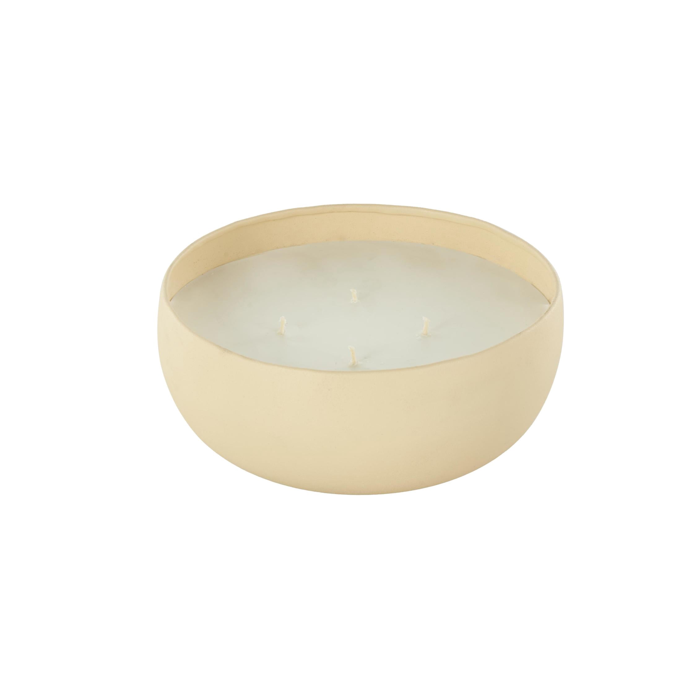 DecMode Beige Metal Rose Blossom & Sandalwood Scented Textured 34oz 4 Wick Candle with White Wax