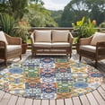 thumbnail image 4 of Round Rugs 8Ft, Vintage Mediterranean Round Area Rug Washable Indoor Throw Carpet, Blue and Yellow Tiles Texture Large Non Slip Circle Rug for Kids Room RV Home Decor Aesthetic, 4 of 8