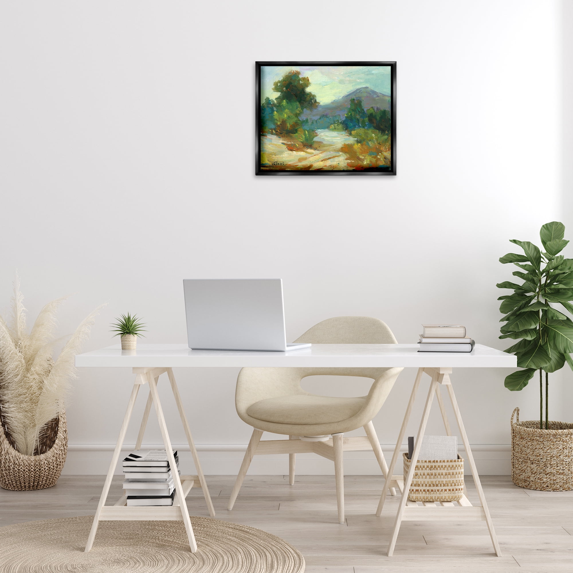 Stupell Industries Fall Time Mountain View Landscape & Nature Painting Black Floater Framed Canvas Art Print Wall Art, 21 x 17