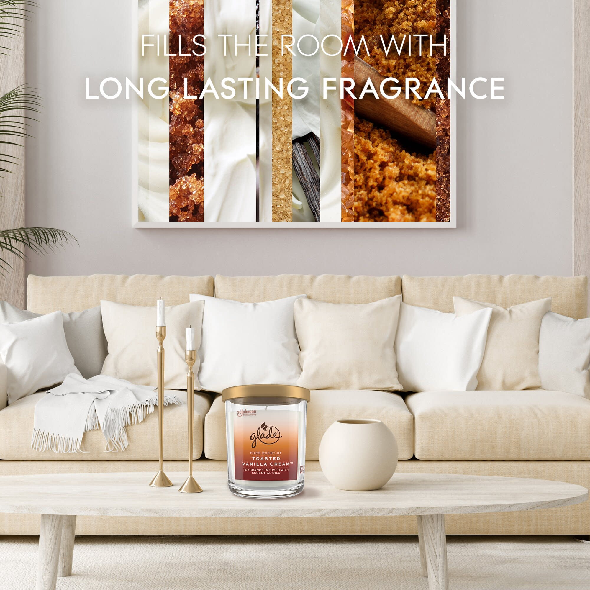 Glade Large Jar Scented Candle, Toasted Vanilla Cream, 16 oz, Burning time: Up to 85 hours
