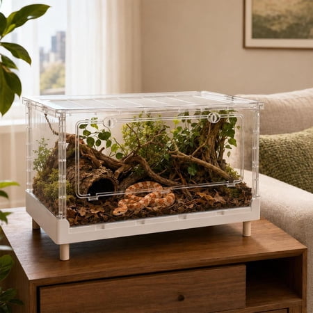 27x18x17 Inch Reptile Terrarium Enclosure, Foldable Reptile Cage with Front Opening and Metal Mesh Top for Crested Geckos, Iguanas, Hamsters, and Small Animals