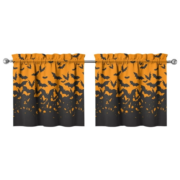Spooky Halloween Tier Curtains Set of 2, with Pumpkin and Black Cat Print, Vintage Horror Semi-Sheer Window Panels 27.5x24in(70x60cm) Kitchen Curtains