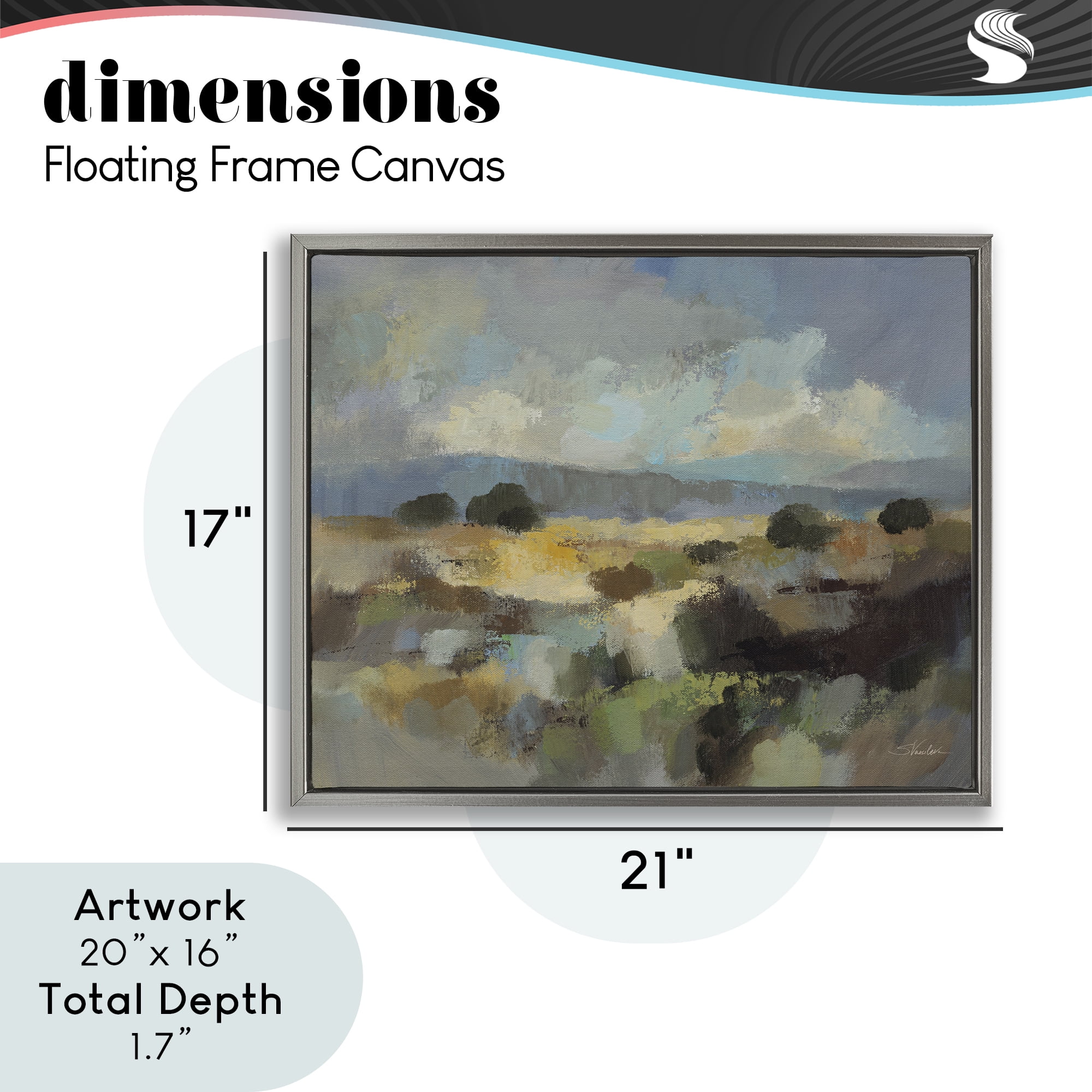 Stupell Industries Muted Blue Landscape with Clouds Gray Framed Floater Canvas Wall Art, design by Silvia Vassileva