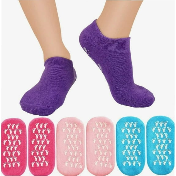 Moisturizing Socks,4 Pairs Moisturizing Gel Socks Soft Spa Gel Socks for Repairing and Softening Dry Cracked Feet Skins (Pink, Rose Red, Blue and Purple)
