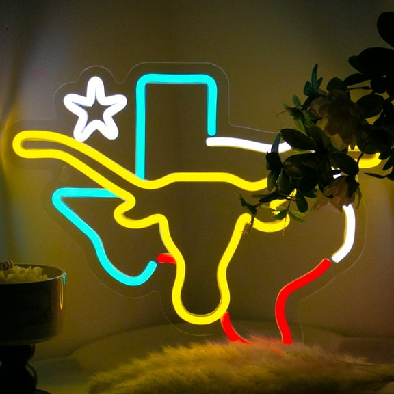 UPONRAY Texas Longhorn Neon Light, LED Bull Neon Sign for Man Cave, Dimmable Switch Neon Light for Western Room Bar Wall Decor Gifts for Friends Partner Birthday